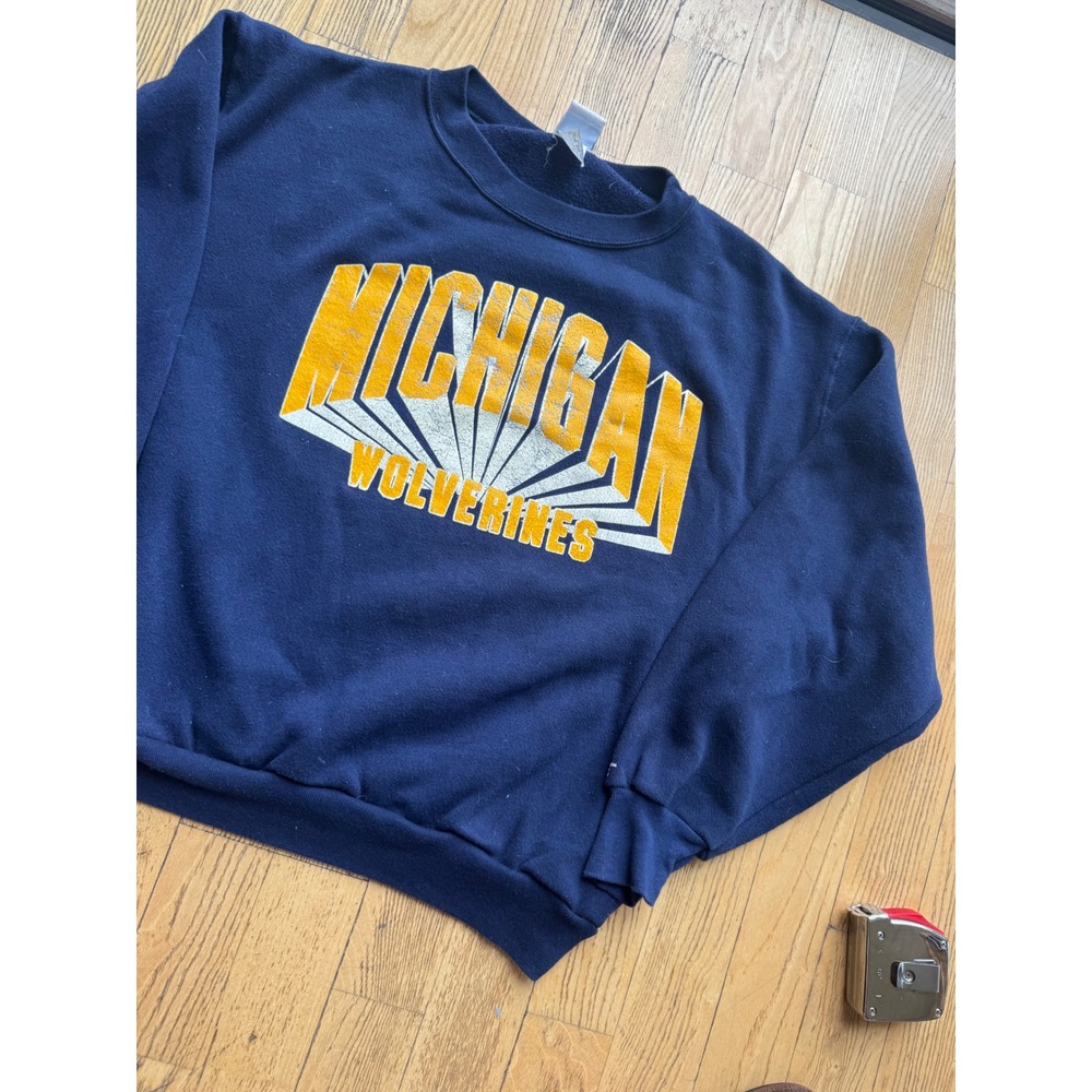Vintage Bike Michigan Wolverines Crewneck Sweatshirt Navy Blue XL Made in USA 48